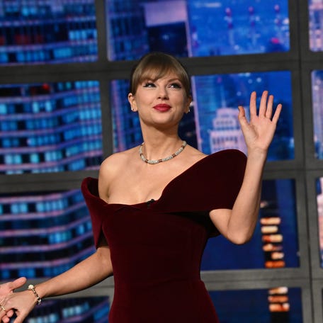 Taylor Swift appears on "The Late Show with Stephen Colbert" on Dec.10, 2025.