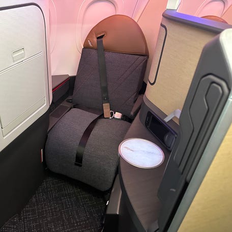 The new Flagship Business Suite in seat mode on American's Airbus A321XLR.