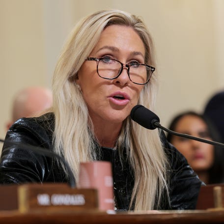 Rep. Marjorie Taylor Greene, R-Georgia, speaks during a House committee hearing on Dec. 11, 2025, in Washington, DC.