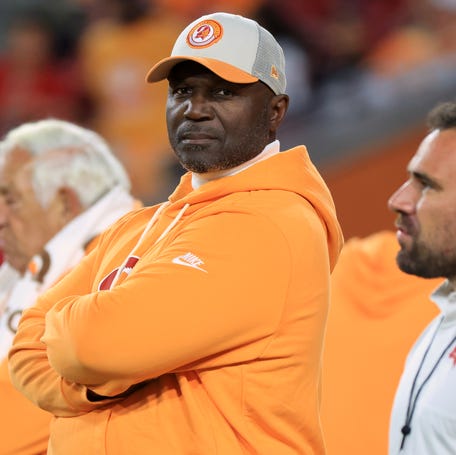 Dec 11, 2025; Tampa, Florida, USA; Tampa Bay Buccaneers head coach and defensive coordinator Todd Bowles looks on before the game against the Atlanta Falcons at Raymond James Stadium. Mandatory Credit: Kim Klement Neitzel-Imagn Images