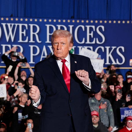 FILE PHOTO: U.S. President Donald Trump gestures as he arrives to deliver remarks on the U.S. economy and affordability at the Mount Airy Casino Resort in Mount Pocono, Pennsylvania, U.S. December 9, 2025. REUTERS/Jonathan Ernst/File Photo