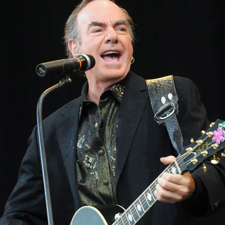 Neil Diamond performs on the Pyramid stage during day three of the Glastonbury Festival at Worthy Farm, Pilton on June 29, 2008 in Glastonbury, Somerset, England.