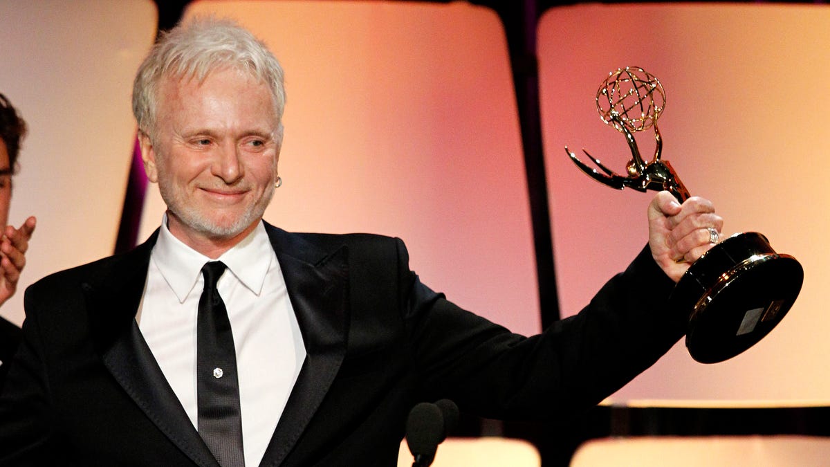 Actor Anthony Geary accepts the daytime Emmy for Lead Actor in a Drama Series for his role in the television series "General Hospital" in 2012.