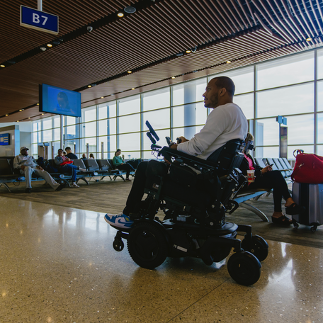 Mark Raymond recommends disabled flyers get to their boarding gates extra early, since they'll be among the first to board and don't want to be rushed.