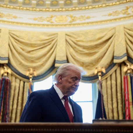 President Donald Trump attends a Mexican Border Defense Medal presentation in the Oval Office at the White House in Washington, D.C., U.S., December 15, 2025.