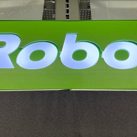 The iRobot logo is displayed at a Best Buy store in San Rafael, California.