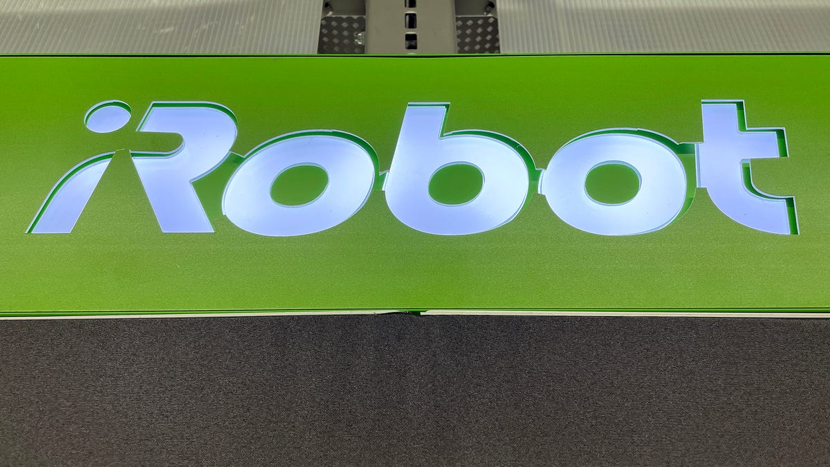 The iRobot logo is displayed at a Best Buy store in San Rafael, California.
