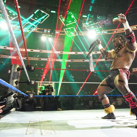 Oba Femi enters the ring during Saturday Night's Main Event at Capital One Arena on December 13, 2025 in Washington DC.