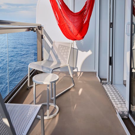 A balcony in a Virgin Voyages Fully Accessible Cabin.