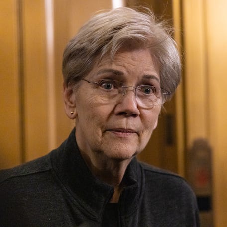 Sen. Elizabeth Warren, D-Mass., speaks to reporters following a vote on Capitol Hill on Nov. 9, 2025, in Washington, D.C.