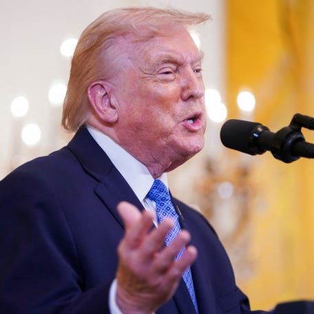 U.S. President Donald Trump speaks at a Hanukkah reception in the East Room of the White House in Washington, D.C., U.S., December 16, 2025.