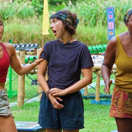 Savannah Louie, Sophi Balerdi, and Kristina Mills in Season 49 of "Survivor."