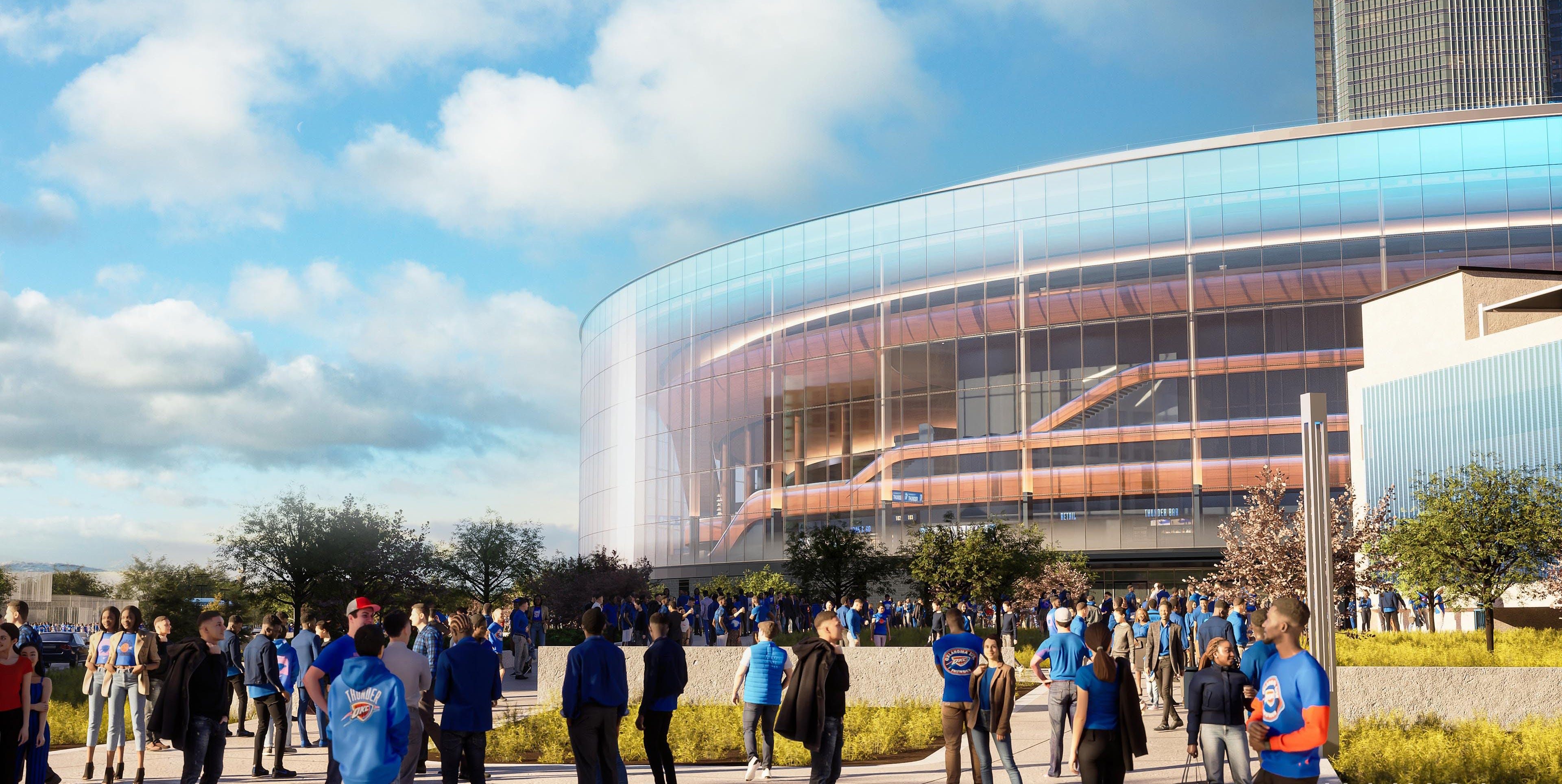 طراحی‌های جدید آرنای جدید اوکلاهما سیتی آرنا را که به سمت غرب نگاه می‌کند نشان می‌دهند.