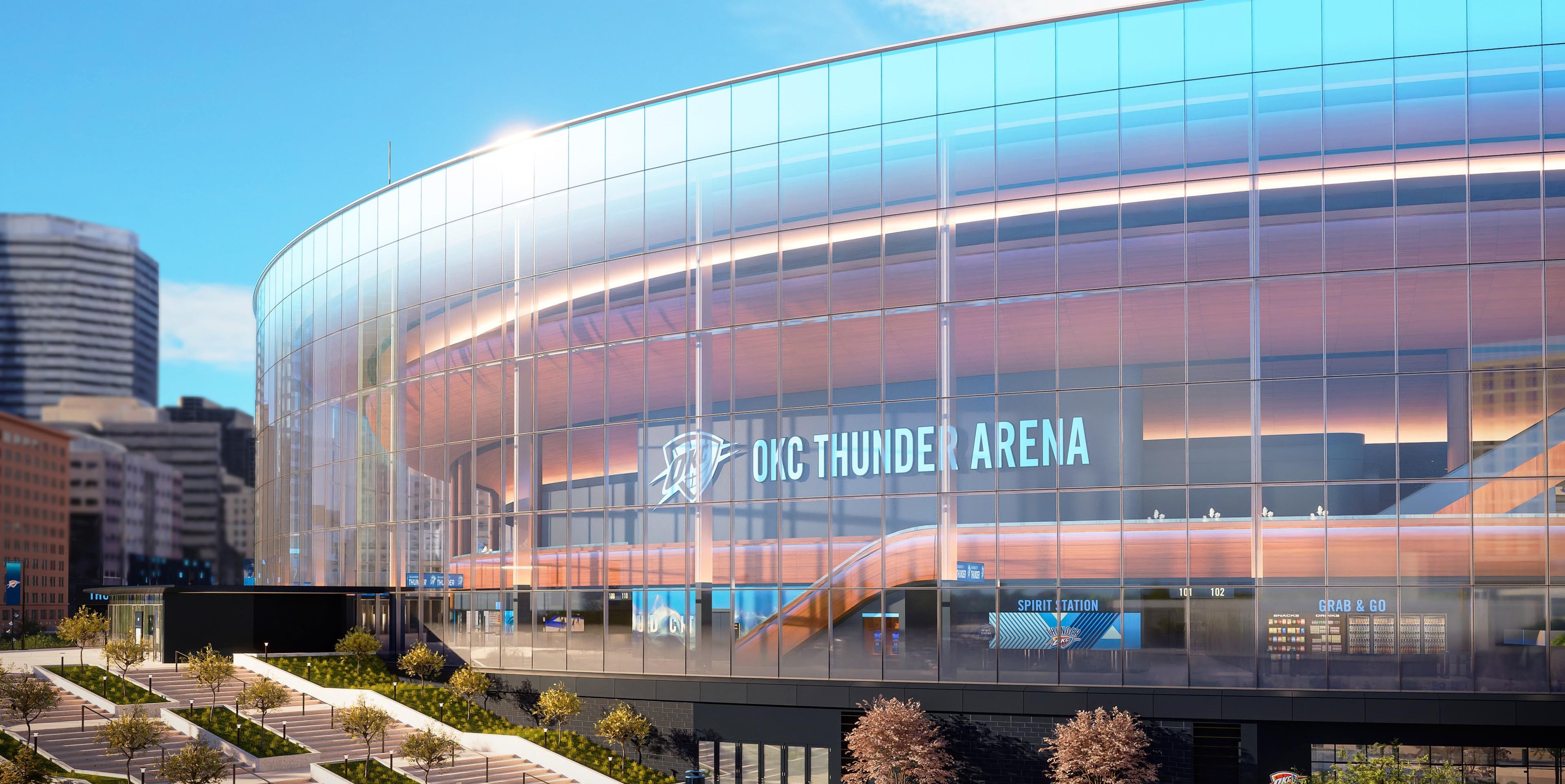 رندرهای جدید آرنای اوکلاهما سیتی پله‌های آرنا را نشان می‌دهند.