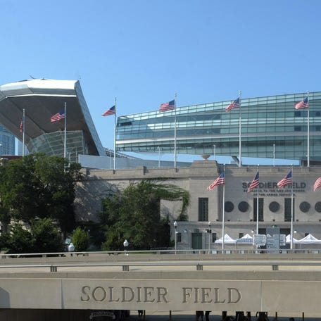 General view of the exterior of Soldier Field.