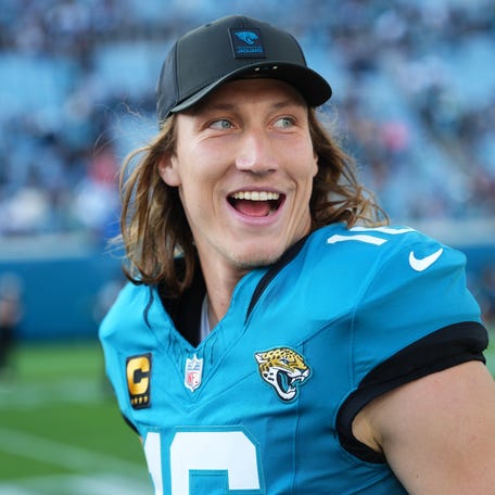 Trevor Lawrence #16 of the Jacksonville Jaguars looks on after the game against the New York Jets at EverBank Stadium on December 14, 2025 in Jacksonville, Florida.