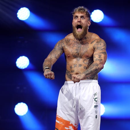 Jake Paul reacts during the weigh-in at The Fillmore Miami Beach on Dec. 18.