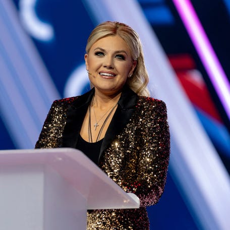 CEO of Turning Point USA Erika Kirk speaks during AmericaFest, the first Turning Point USA summit since the death of Charlie Kirk, in Phoenix, Arizona, U.S. December 18, 2025.