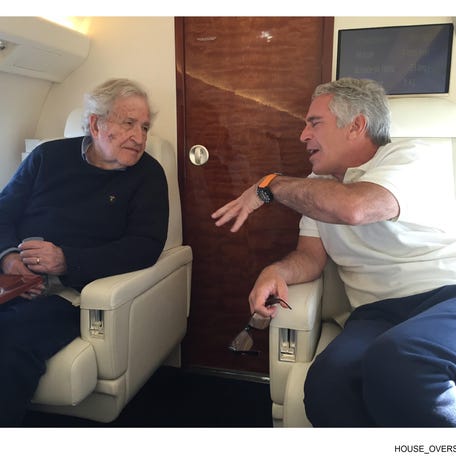 Noam Chomsky, left, speaks with Jeffrey Epstein in this undated photo released Dec. 18, 2025 by Democrats on the House Oversight Committee.