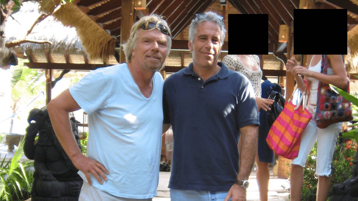 (L-R) Richard Branson and Jefferey Epstein in a photo that was part of thousands of files related to Jefferey Epstein released by the Department of Justice on Dec. 19, 2025. The images were released by the US DOJ without location information, dates or context.
