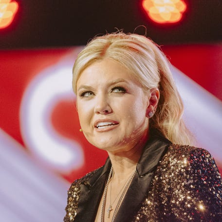 Turning Point USA CEO Erika Kirk speaks during Turning Point's annual AmericaFest conference in Phoenix, Arizona on Dec. 18, 2025.