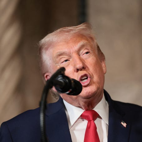 President Donald Trump makes an announcement at his Mar-a-Lago estate in Palm Beach, Florida, on Dec. 22, 2025.