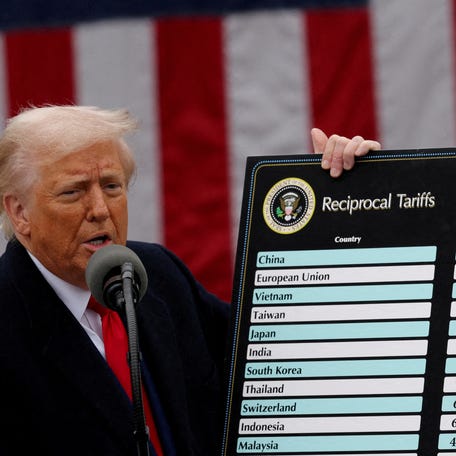 U.S. President Donald Trump delivers remarks on tariffs in the Rose Garden at the White House in Washington, D.C. on April 2, 2025.