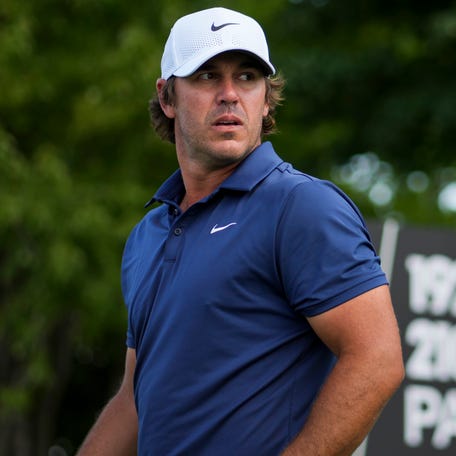 Brooks Koepka of Smash GC plays his shot from the third tee during the quarterfinals of the LIV Golf Michigan Team Championship at The Cardinal at Saint John's Resort.
