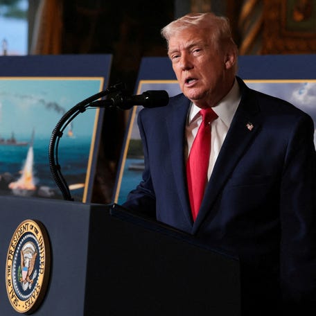 President Donald Trump attends a press conference, as he makes an announcement about the Navy's "Golden Fleet" at Mar-a-lago in Palm Beach, Florida, U.S., December 22, 2025.