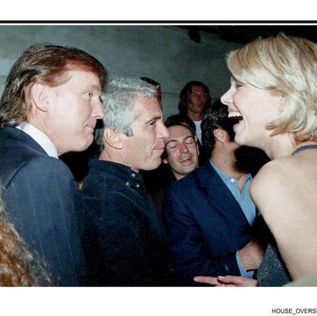 A handout photograph shows U.S. President Donald Trump with the late financier and convicted sex offender Jeffrey Epstein, from Epstein's estate, released by Democrats on the House Oversight and Government Reform Committee on Dec. 12, 2025.
