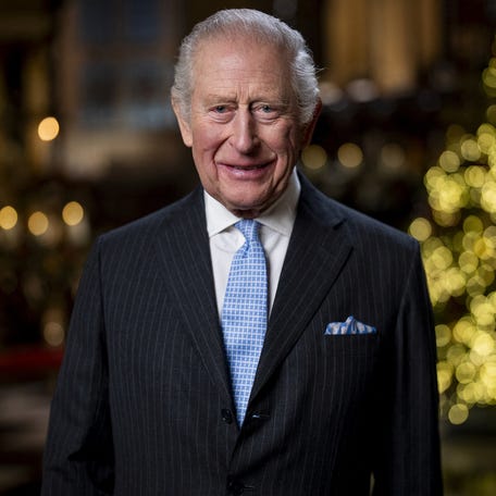 King Charles reacts during the recording of his Christmas message in the Lady Chapel of Westminster Abbey, in London, Britain, December 11, 2025.