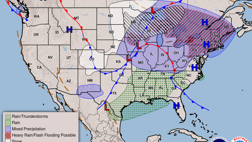 A National Weather Service forecast map for Sunday, Dec. 28, 2025