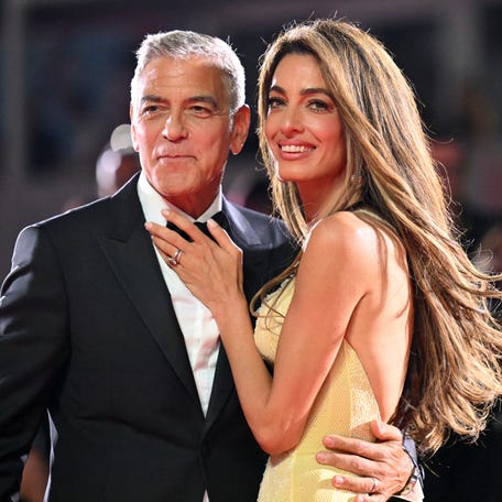 George Clooney and Amal Clooney attend the red carpet of the movie "Wolfs" presented out of competition during the 81st International Venice Film Festival at Venice Lido, on Sept. 1, 2024.