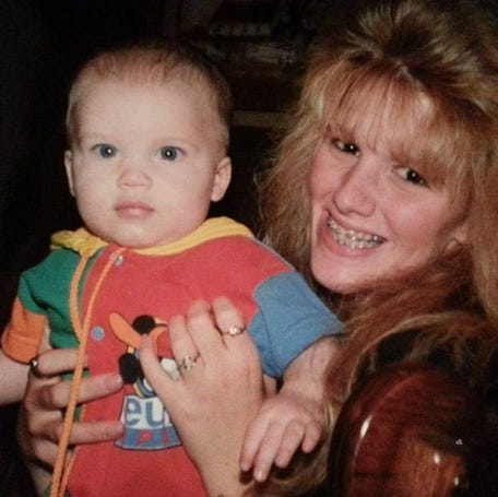 Danielle Harriott with her son in 1992.