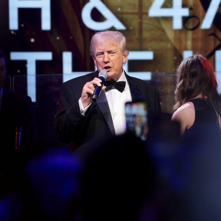 President Donald Trump delivers remarks during a New Year's Eve party at his Mar-a-Lago Club in Palm Beach, Florida, U.S., December 31, 2025.