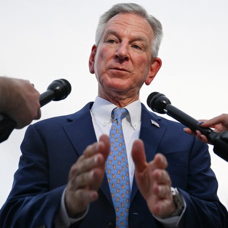 Sen. Tommy Tuberville speaks to reporters as Republican lawmakers struggle to pass President Donald Trump's sweeping spending and tax bill on June 28, 2025.