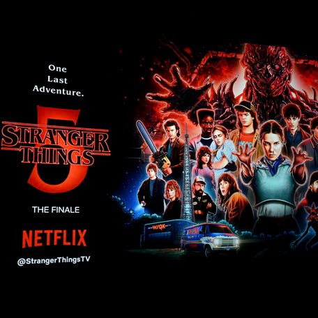 CHICAGO, ILLINOIS - DECEMBER 31: A view of signage during Netflix's "Stranger Things" Multi-City Series Finale Screening on December 31, 2025 in Chicago, Illinois. (Photo by Daniel Boczarski/Getty Images for Netflix)