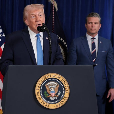 President Donald Trump, with Secretary of State Marco Rubio and Secretary of Defense Pete Hegseth, addresses reporters at his Mar-a-Lago estate in Palm Beach, Florida, on Jan. 3, 2026, after a U.S. strike on Venezuela where President Nicolás Maduro and his wife, Cilia Flores, were captured. The couple landed in New York on Saturday evening to face federal charges of narco-terrorism conspiracy, cocaine importation conspiracy and two   illegal weapons counts based on allegations that Maduro helped ship tons of cocaine to the United States over a period of decades.