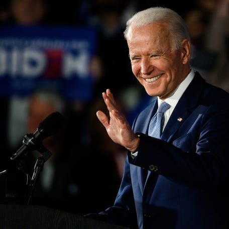 Democratic presidential candidate Joe Biden speaks to a crowd of supporters in Columbia after his victory in the South Carolina primary Saturday, Feb. 29, 2020.