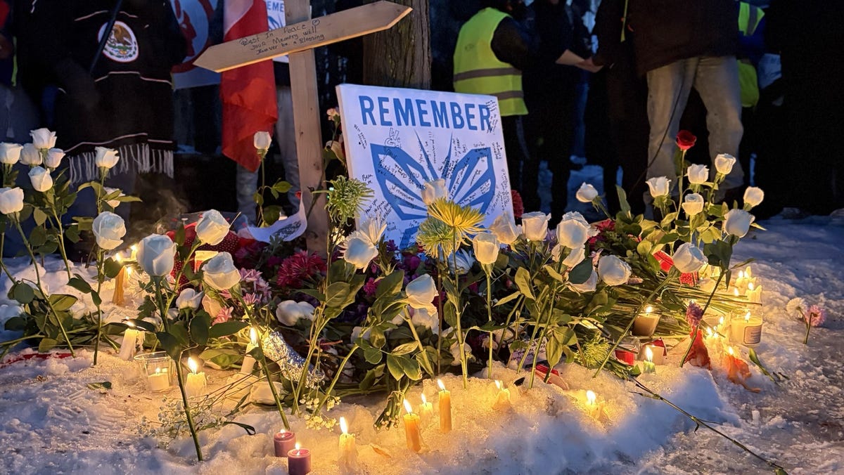 About 1,000 people gathered near the site where a woman was allegedly shot by an ICE officer on Jan. 7 in Minneapolis.