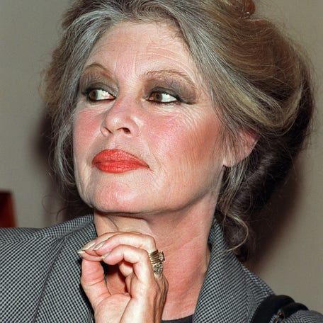 French actress and animal rights activist Brigitte Bardot at the Senate in Paris, to defend two bills on the protection of animals, April 20, 1989.