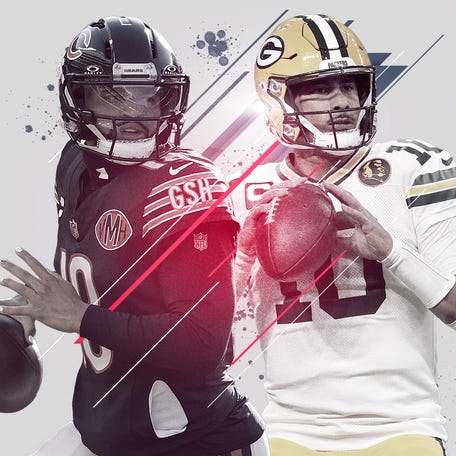 Caleb Williams of the Chicago Bears and Jordon Love of the Green Bay Packers