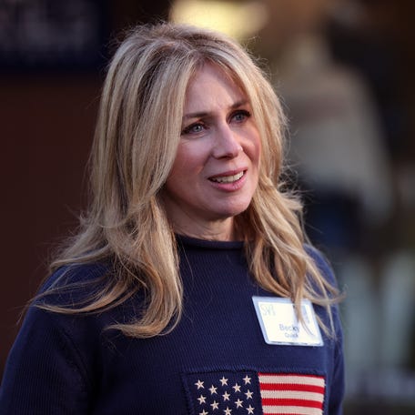 Becky Quick, co-anchorwoman of CNBC's financial news shows "Squawk Box," walks to a morning session at the Allen & Company Sun Valley Conference on July 13, 2023, in Sun Valley, Idaho.