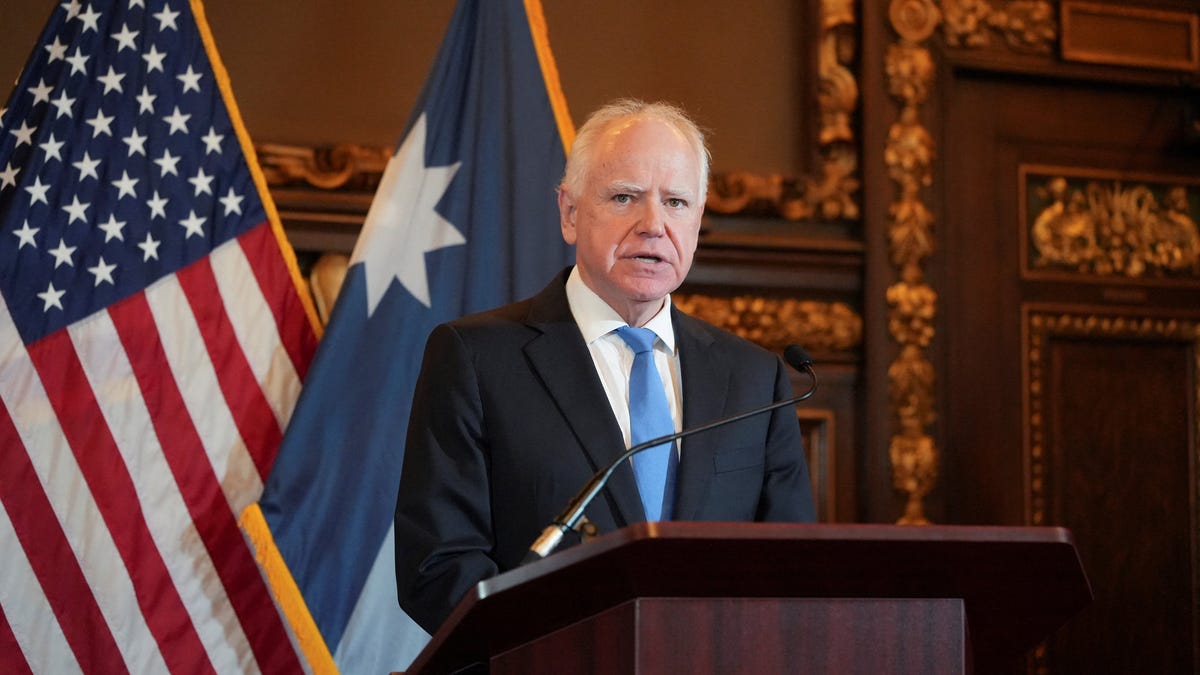 Minnesota Governor Tim Walz speaks to reporters after he announced that he would not seek reelection, at the Minnesota State Capitol in St. Paul, Minnesota, on Jan. 5, 2026.