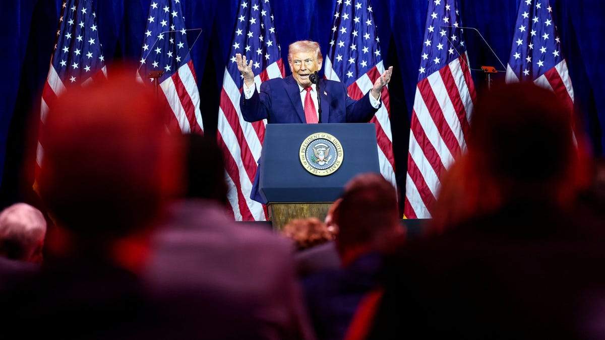 U.S. President Donald Trump addresses House Republicans at their annual issues conference retreat, at the Kennedy Center, renamed the Trump-Kennedy Center by the Trump-appointed board of directors, in Washington, D.C., U.S., January 6, 2026.