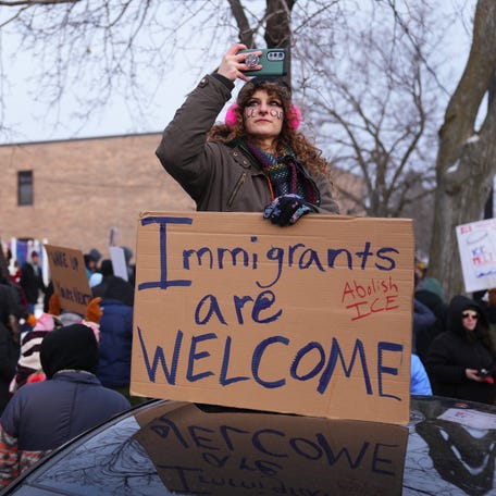 Protest on Jan. 10, 2026, in Minneapolis after an Immigration and Customs Enforcement agent fatally shot Renee Nicole Good.