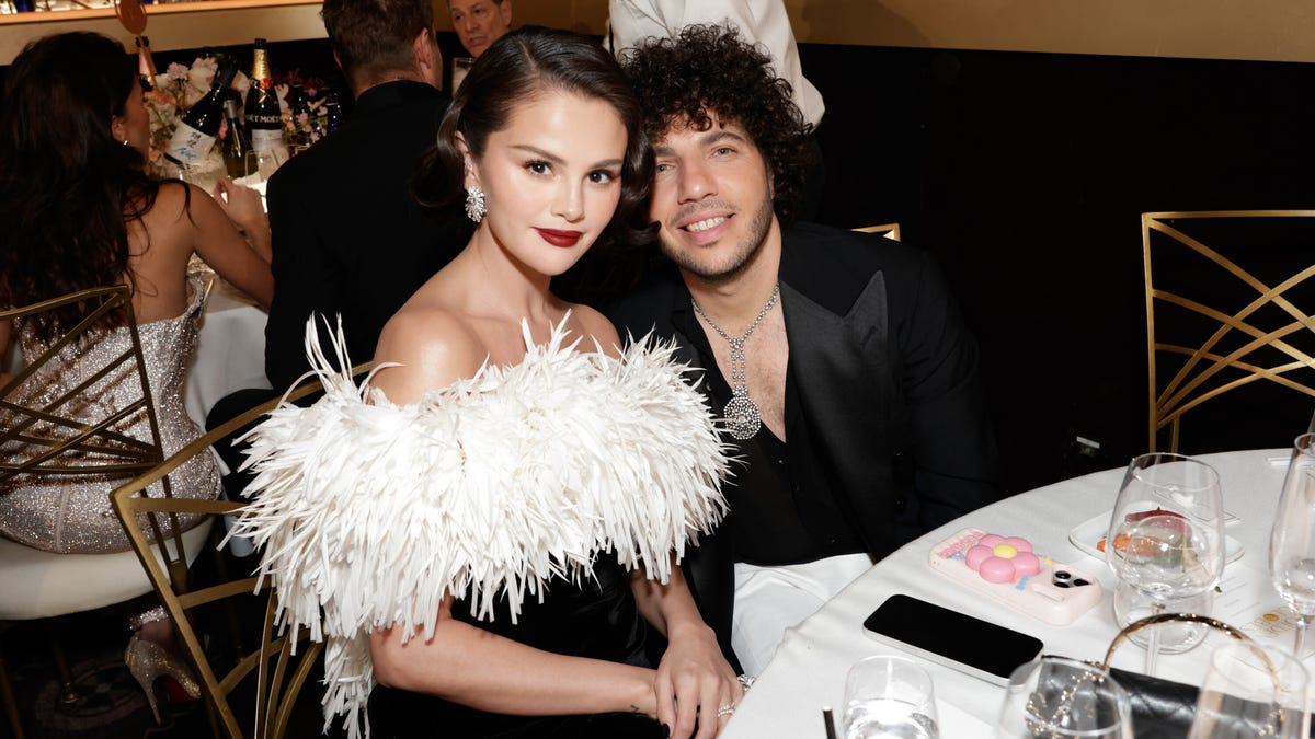 Selena Gomez and Benny Blanco in the audience during the 83rd Annual Golden Globes in Beverly Hills, Calif on Jan. 11, 2026.