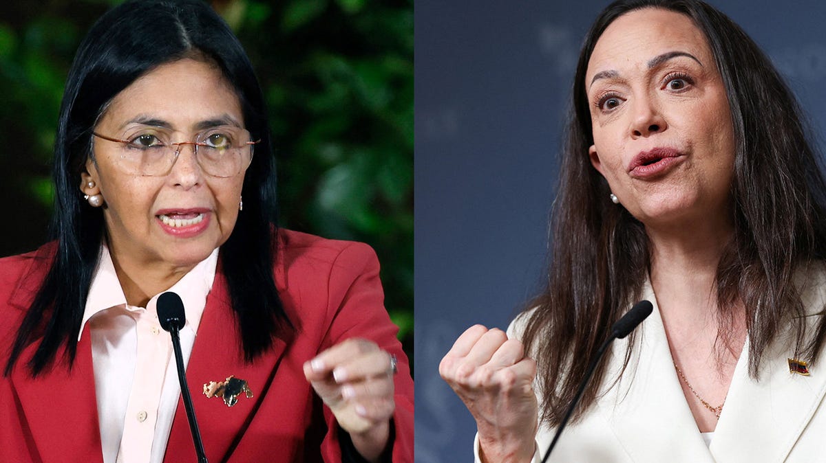 Venezuela's Vice President Delcy Rodriguez, left, and Nobel Peace Prize laureate and Venezuelan opposition leader Maria Corina Machado are seen in a combination image.