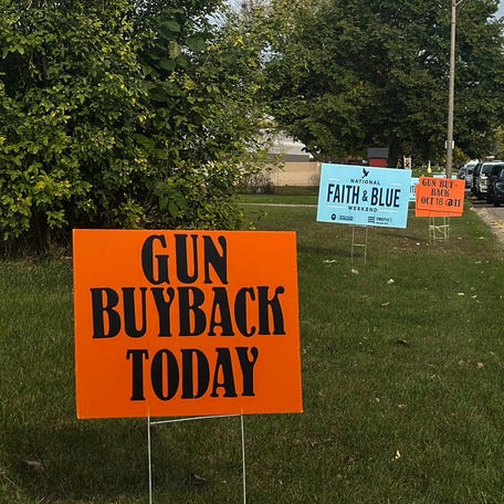 An annual gun buyback event in Lansing, Michigan, on Oct. 18, 2025. The year ended with fewer mass killings ‒ assaults resulting in four or more victim fatalities ‒ than any year since at least 2006, according to James Alan Fox, who oversees the Associated Press/USA TODAY/Northeastern University Mass Killing Database. Nearly half of deadly mass shootings occur in private homes.