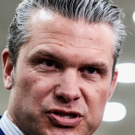 U.S. Defense Secretary Pete Hegseth reacts while he speaks to the media on the day of a briefing for the House of Representatives on the situation in Venezuela, on Capitol Hill in Washington, D.C., U.S., January 7, 2026.